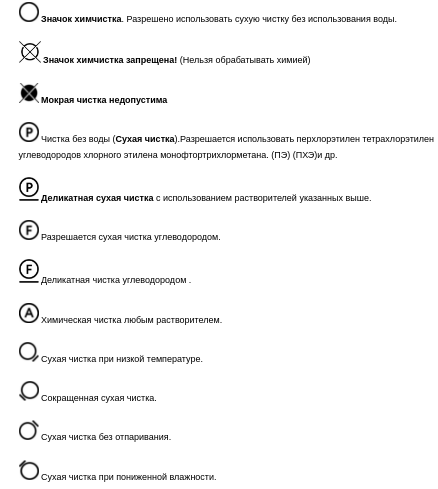Значки по уходу за одеждой химчистка.